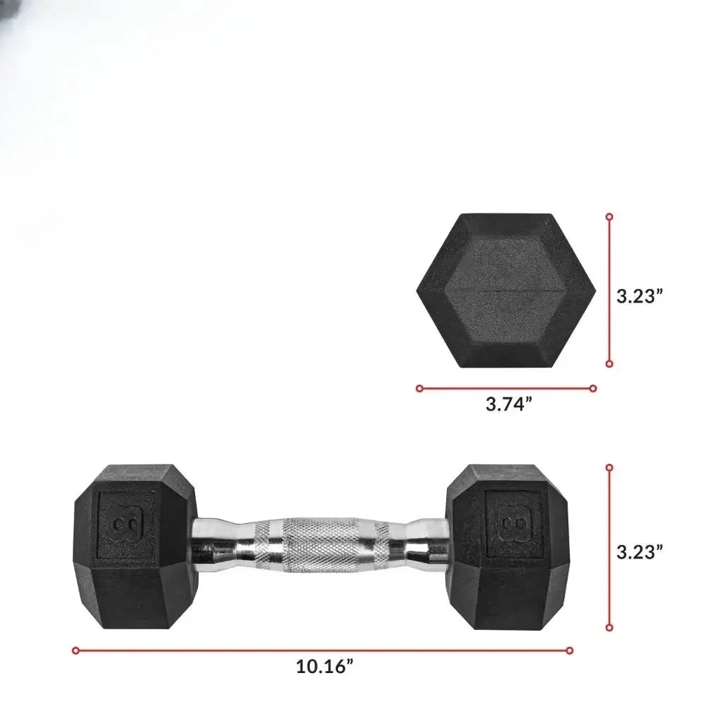Rubber Hex Dumbbell Set With Anti-Roll Heads And Grip