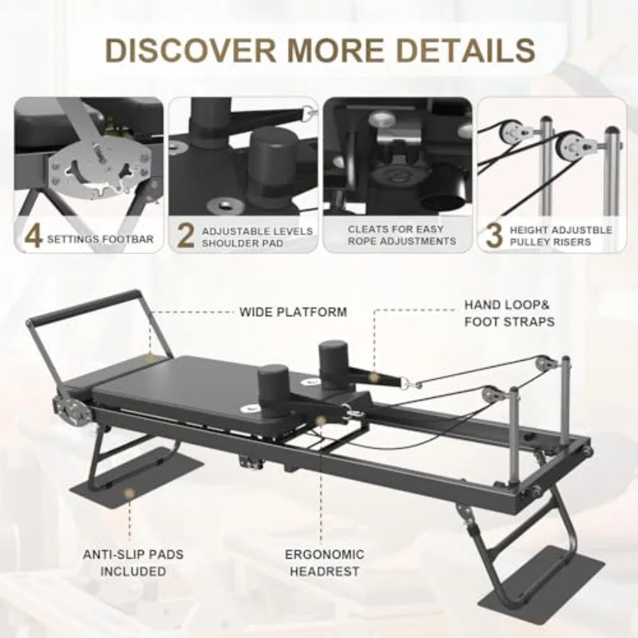 XMSJ Foldable Pilates Reformer for Home Gym Workouts
