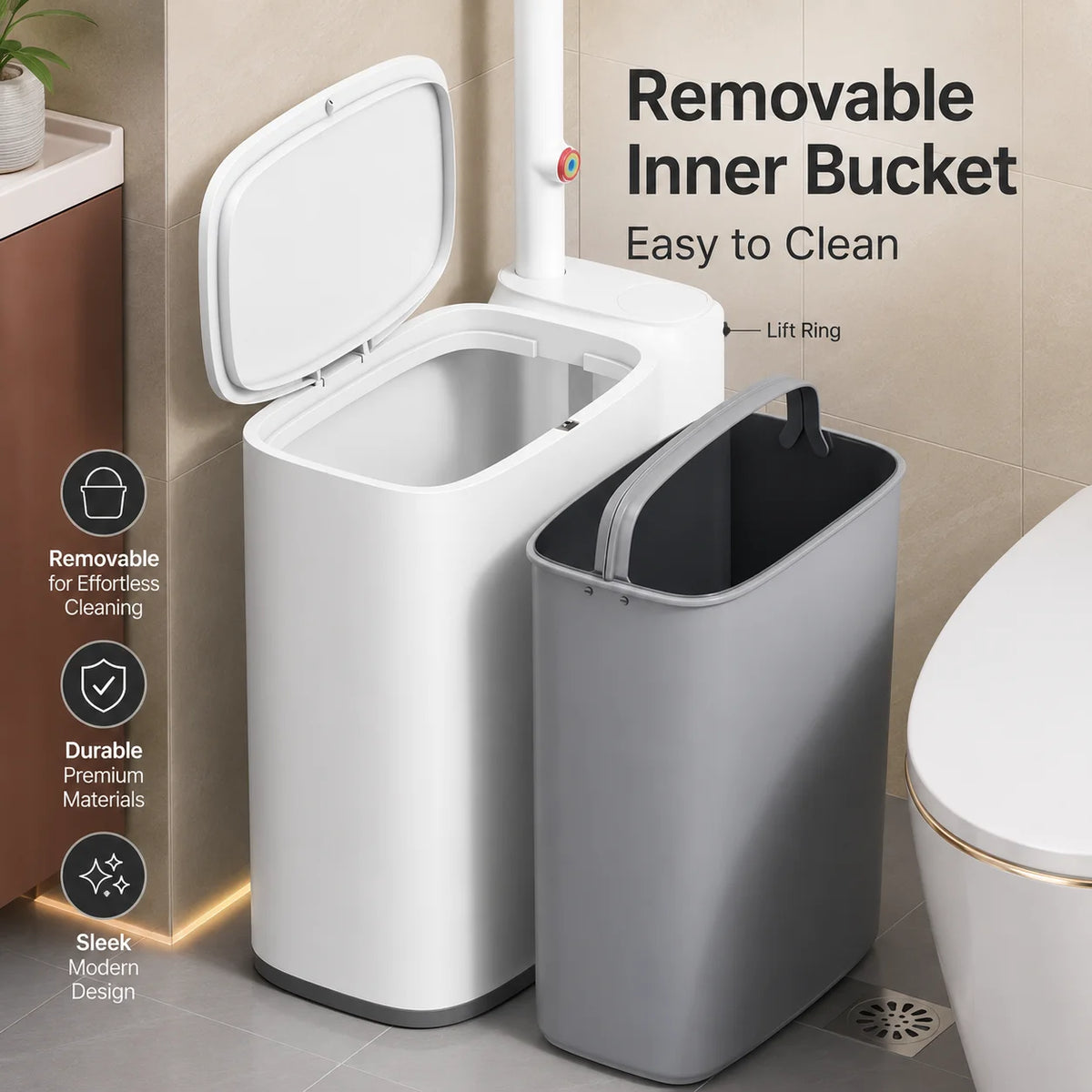 Joybos Plastic Bathroom Trash Bin And Toilet Brush Set