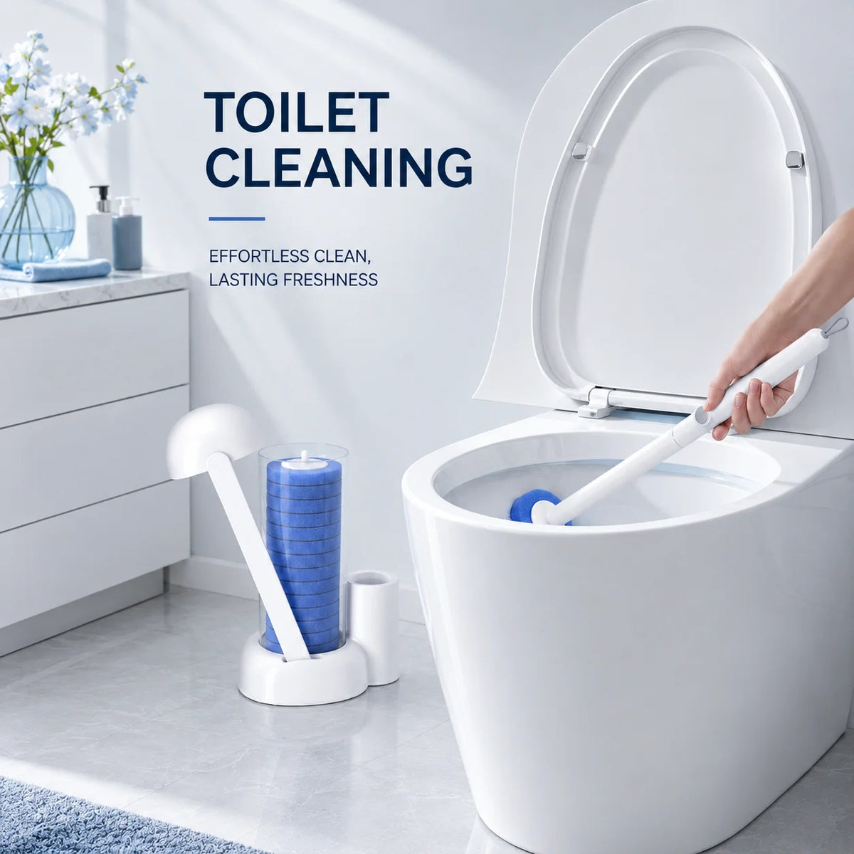 Joybos Touch Free Wall Mount Toilet Cleaning Wand With Pads