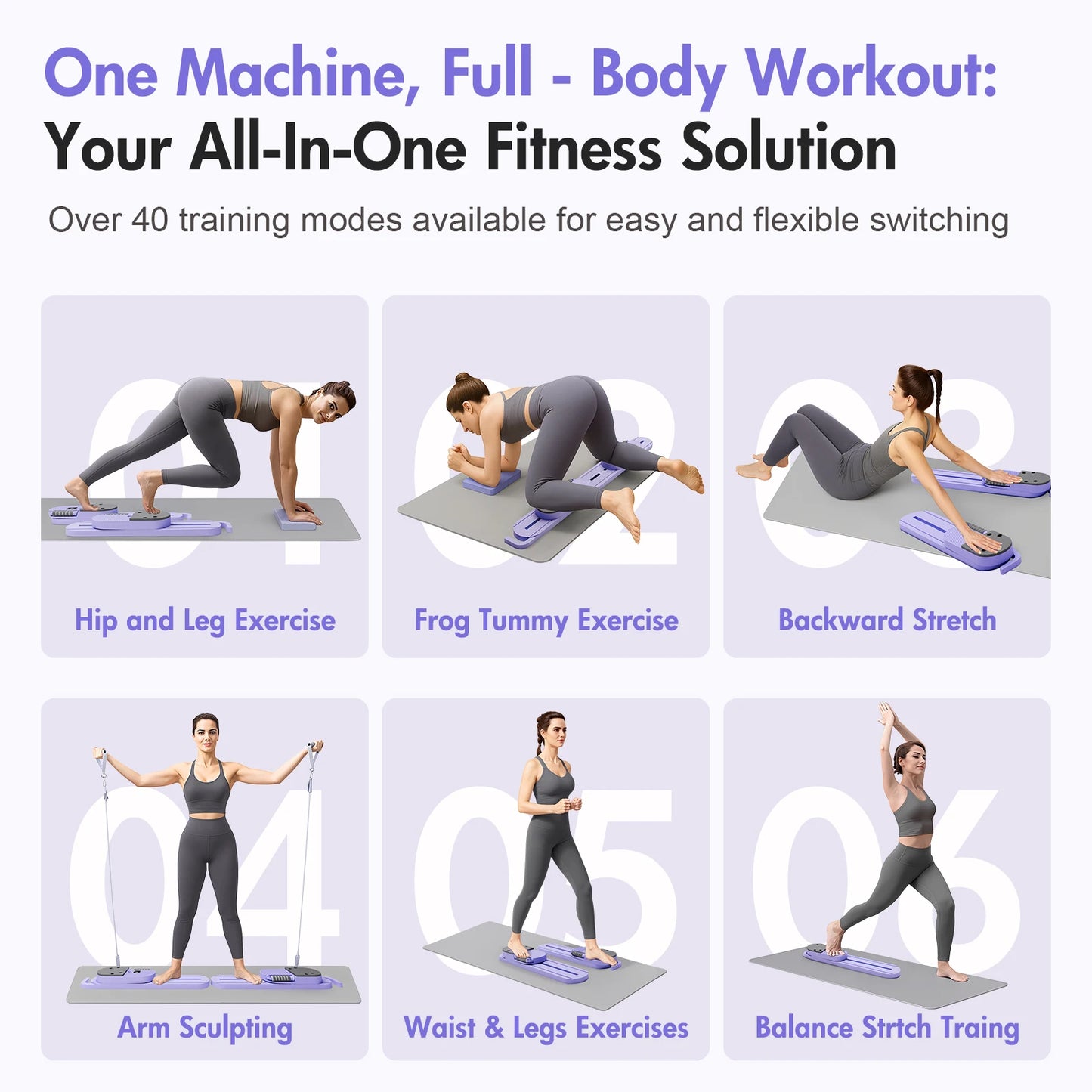 AB Portable Pilates Reformer Board With Resistance Bands LCD Display
