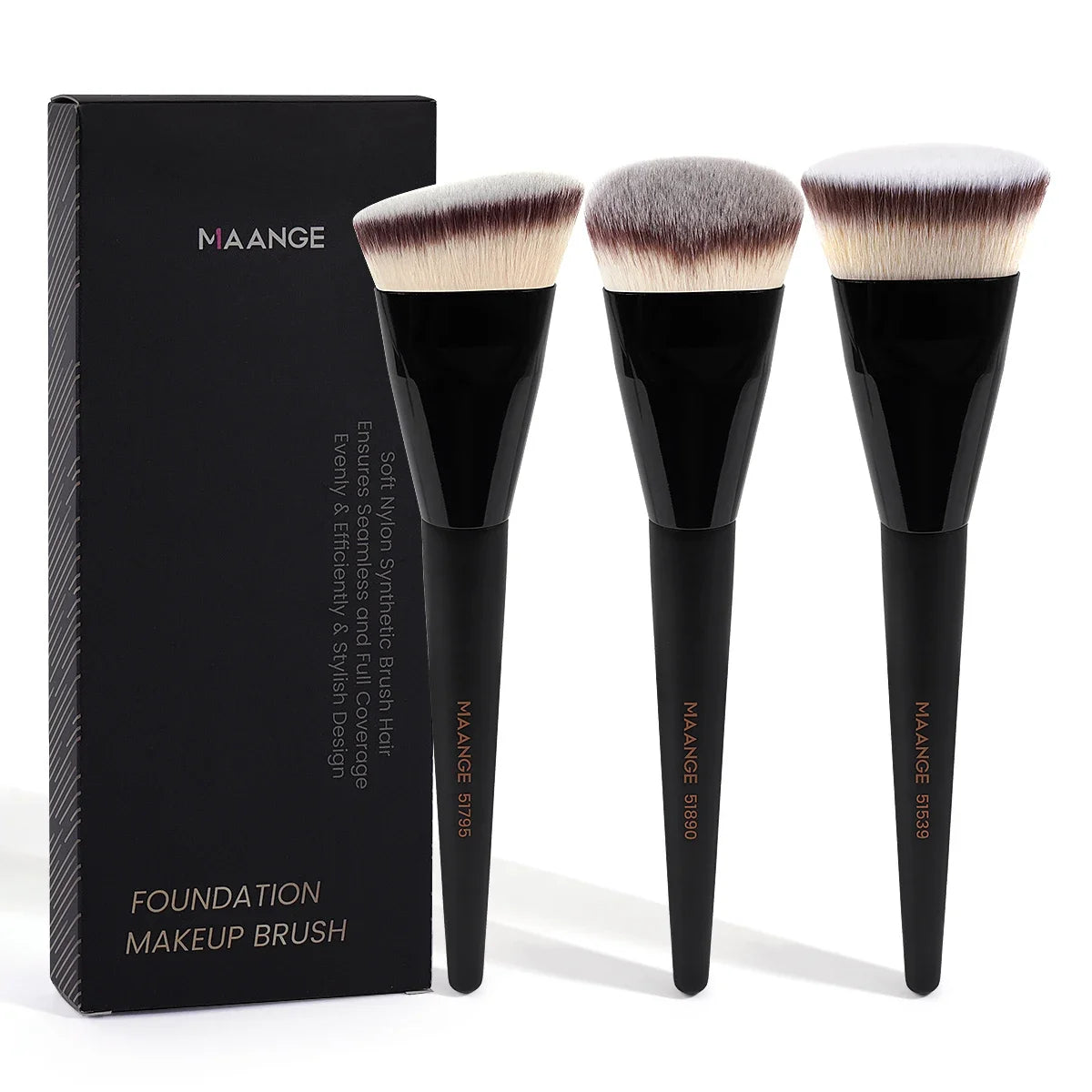 3 Piece Makeup Brush Set With Soft Synthetic Bristles
