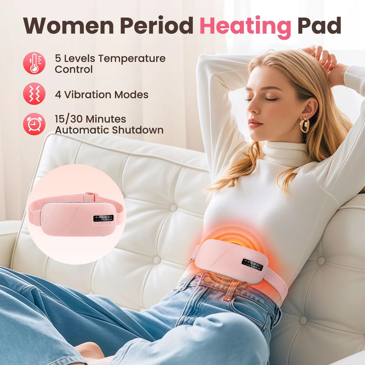 PASTSKY Menstrual Waist Massager Belt With 5 Modes Heating Vibration