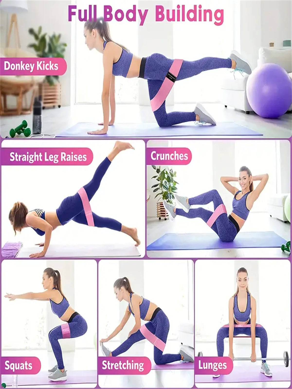 Pilates Yoga Elastic Resistance Fitness Exercise Bands