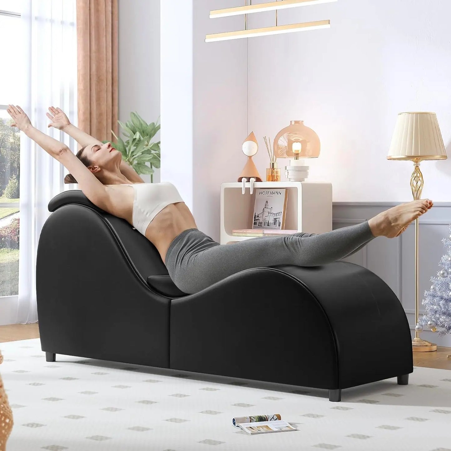 Ergonomic Curved Chaise Lounge Chair For Yoga And Relaxation