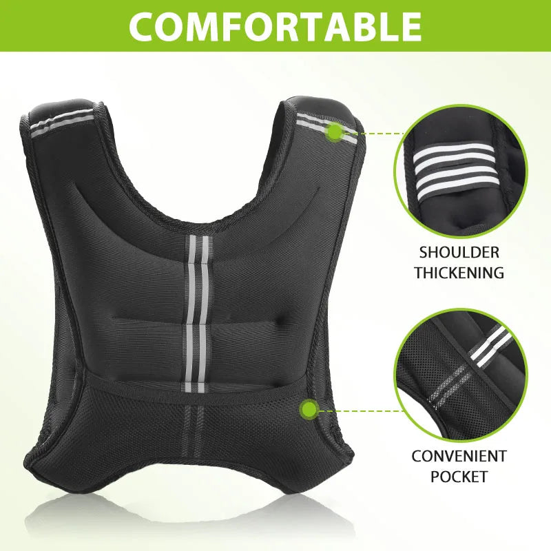 Weighted Vest With Reflective Stripe And Pocket For Workout