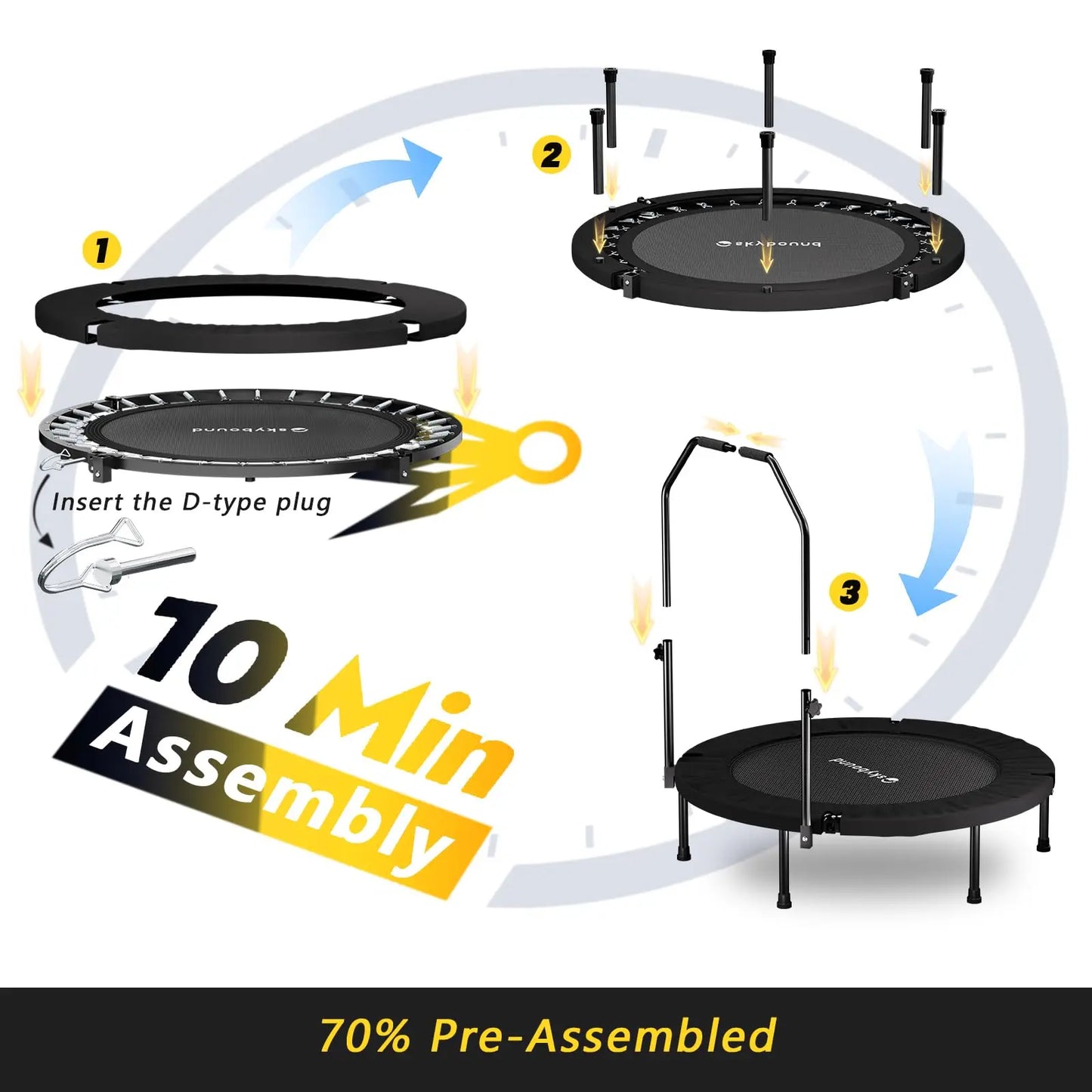 None Rebounder Trampoline Fitness Adjustable U Bar Handle 350 Lbs