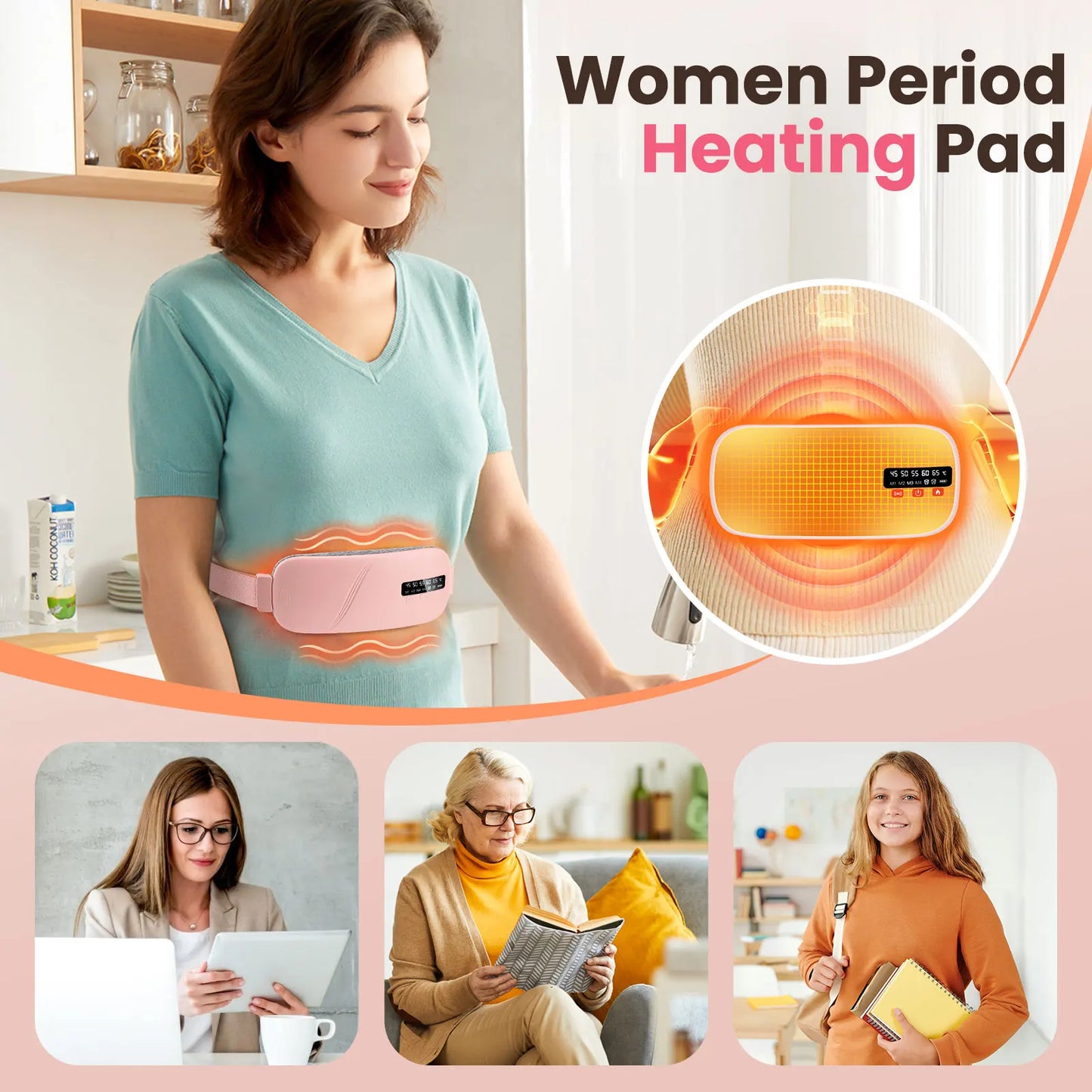 PASTSKY Menstrual Waist Massager Belt With 5 Modes Heating Vibration