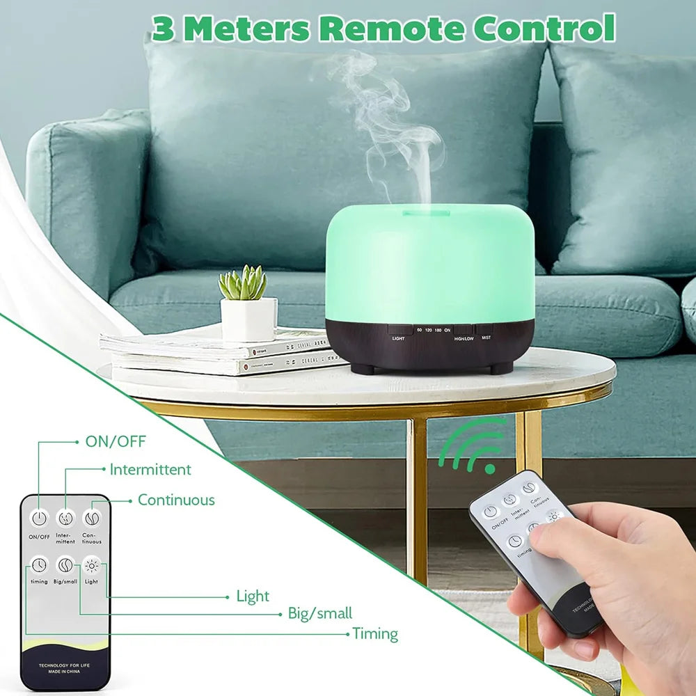 500ml Ultrasonic Essential Oil Diffuser with Remote Control for Large Rooms Quiet Aromatherapy Humidifier for Home Wellness