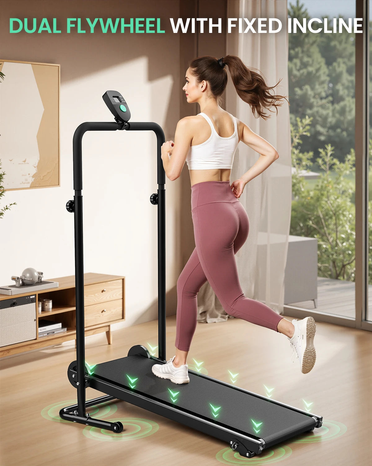 Non Electric Treadmill With Dual Flywheel And Fixed Incline LCD