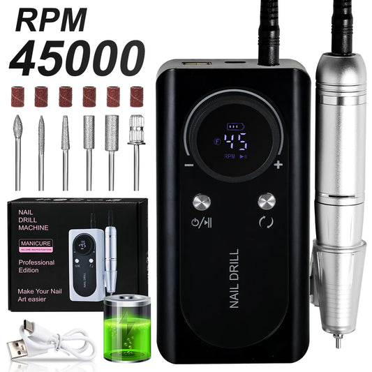 45000RPM Electric Nail Drill Rechargeable Manicure Polishing Tool