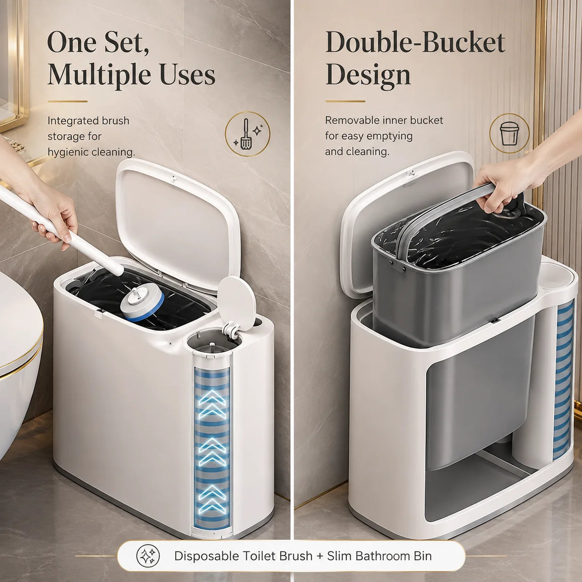 Joybos Plastic Bathroom Trash Bin And Toilet Brush Set