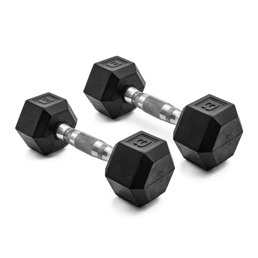 Rubber Hex Dumbbell Set With Anti-Roll Heads And Grip