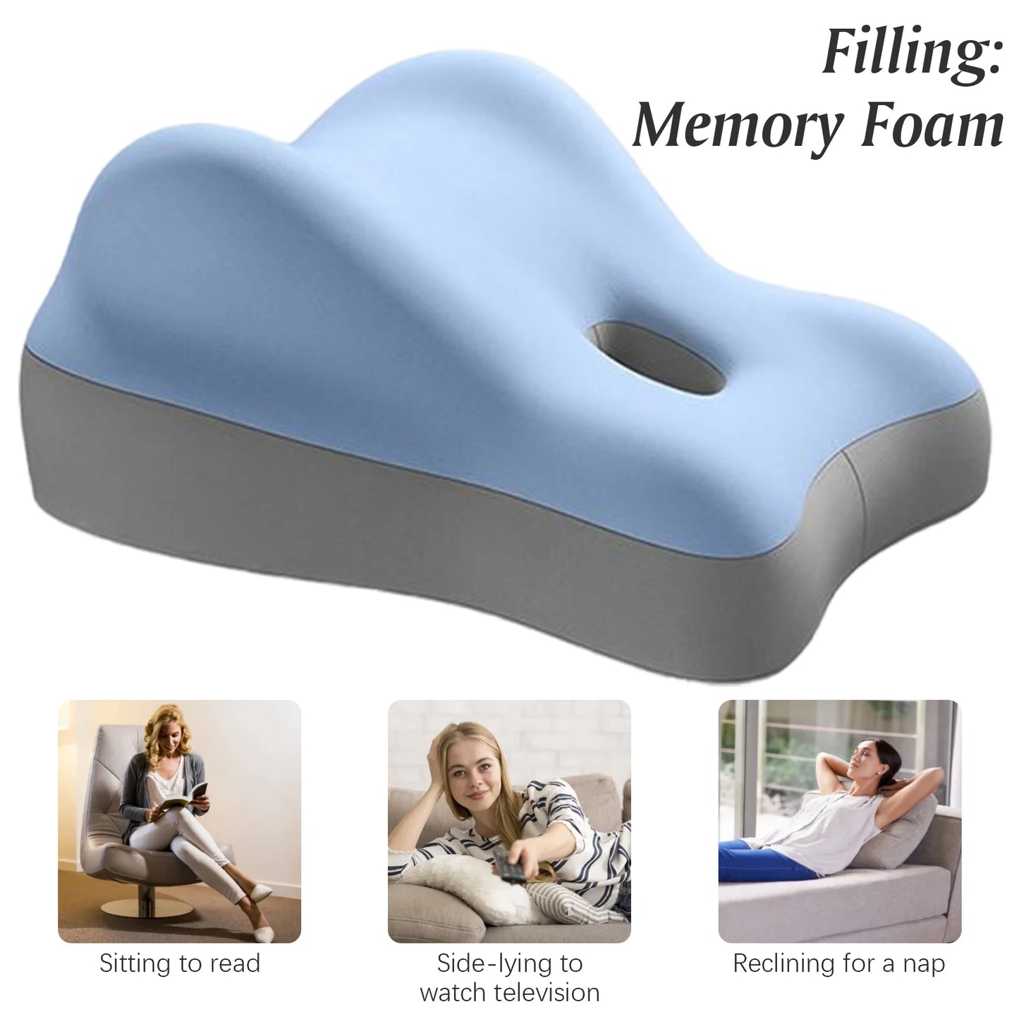 Ergonomic Memory Foam Bed Pillow for Sitting and Waist Support