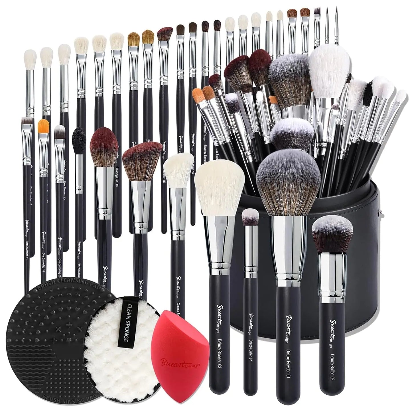 Deluxe Real Goat Hair Makeup Brushes Set With Holder