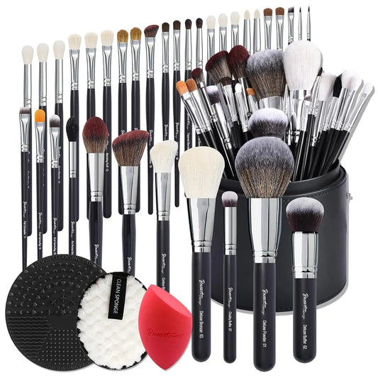 Deluxe Real Goat Hair Makeup Brushes Set With Holder
