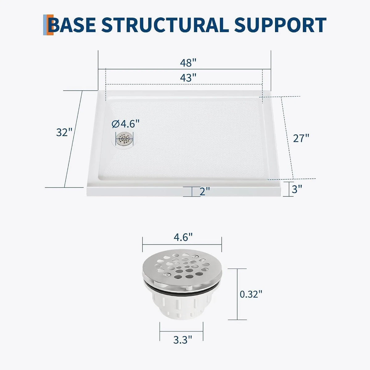 Premium Acrylic Shower Base Pan Low Profile Non Slip Design
