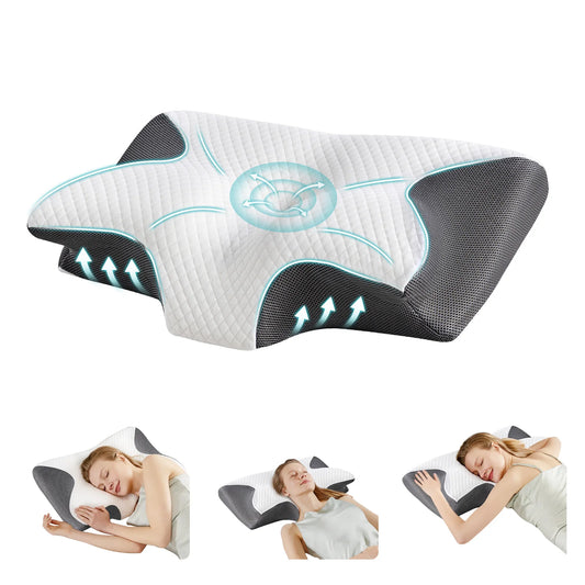 JHK Ergonomic Cervical Memory Foam Neck Pillow With Cooling Pillowcase
