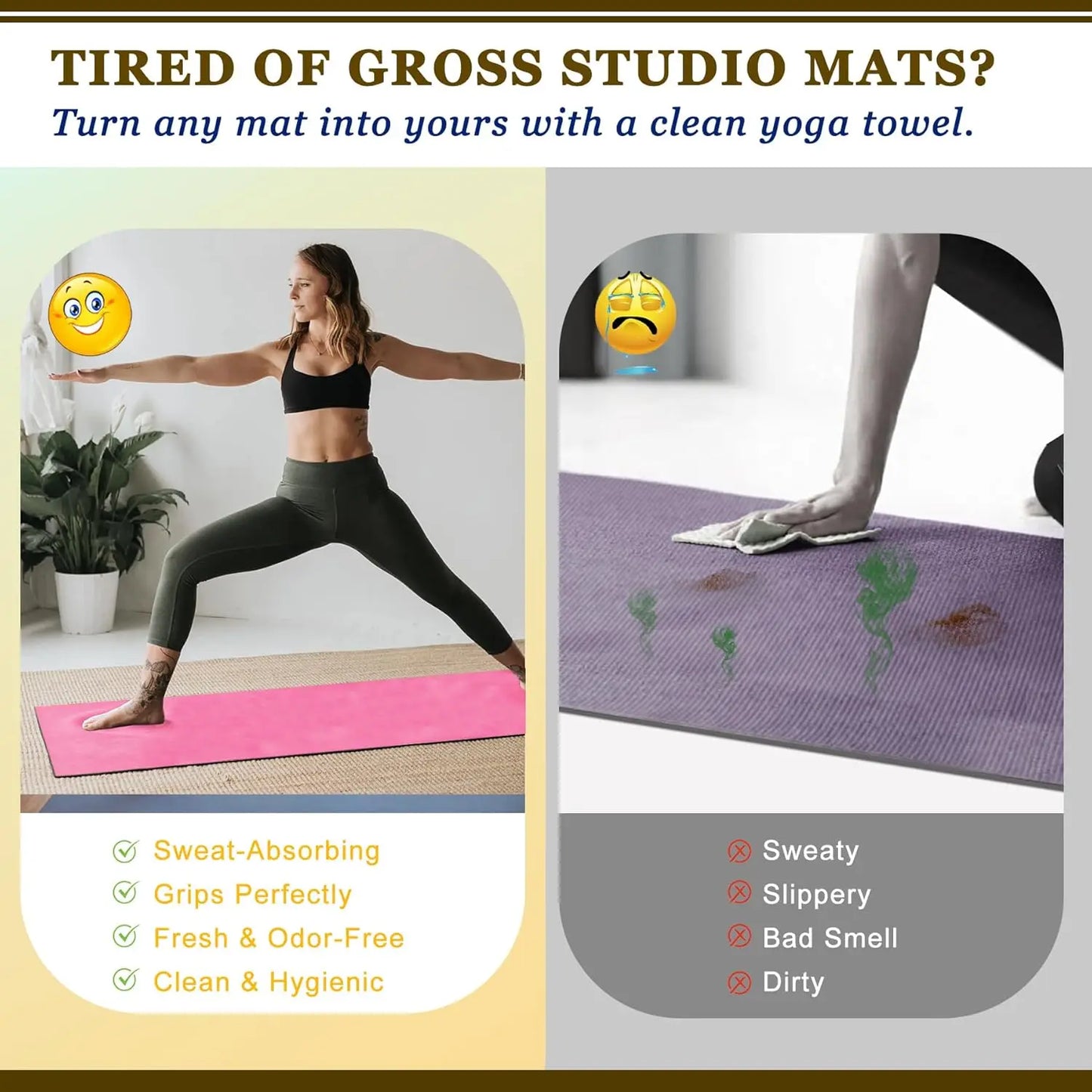 Extra Thick 600GSM Yoga Mat Towel Non Slip Sweat Absorbent