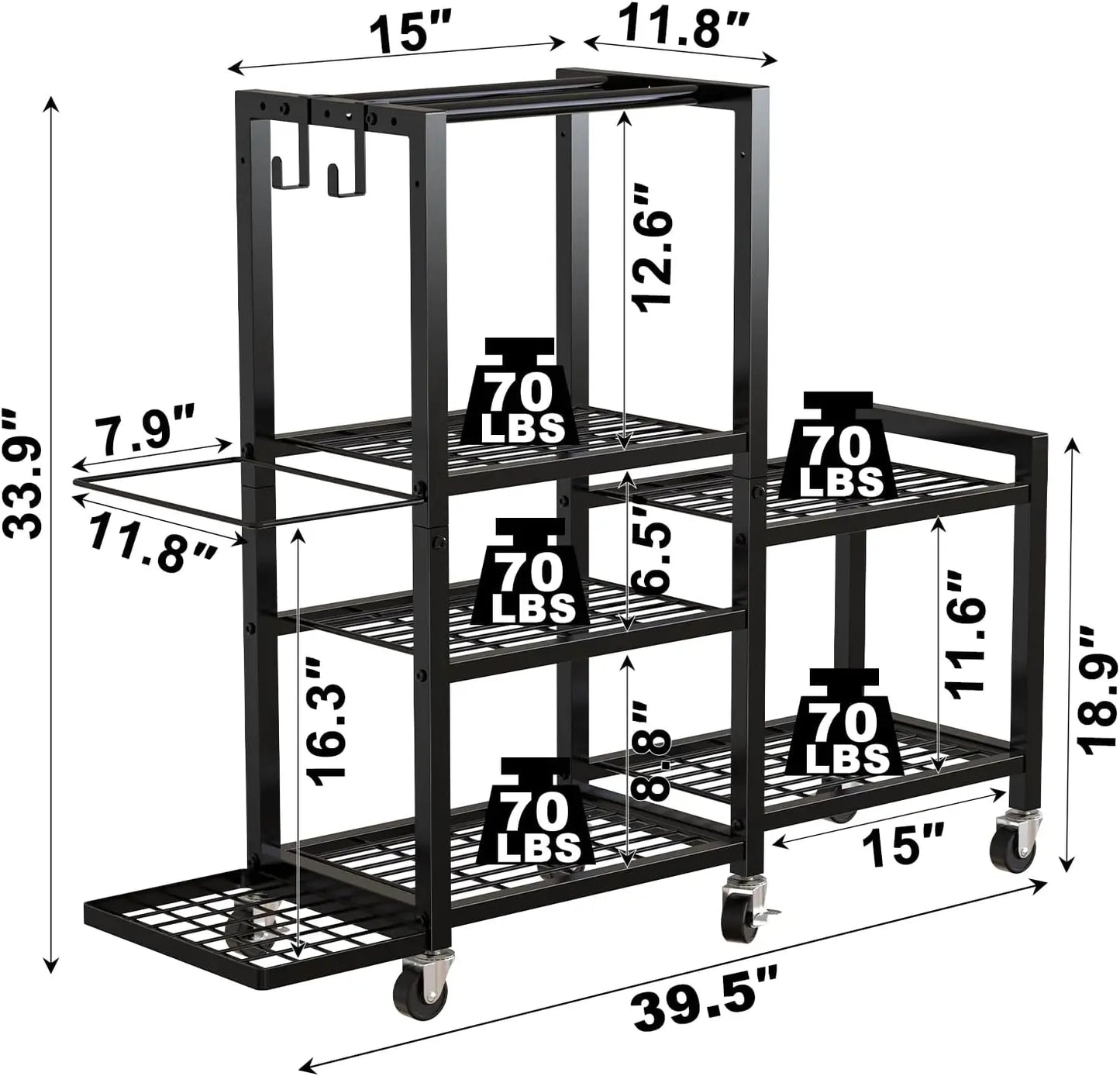 Six Tier Adjustable Gym Storage Rack With Locking Wheels