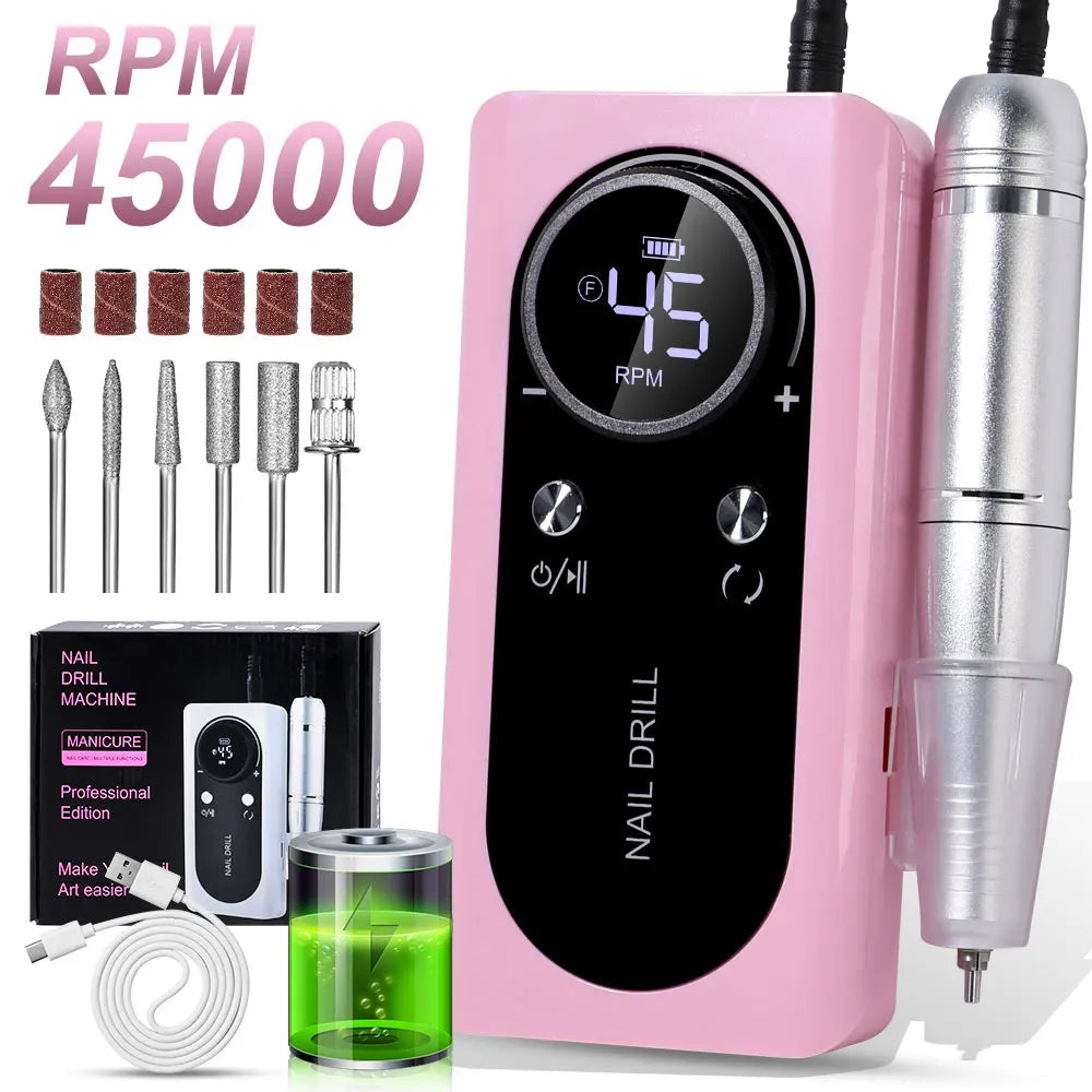 45000RPM Electric Nail Drill Rechargeable Manicure Polishing Tool