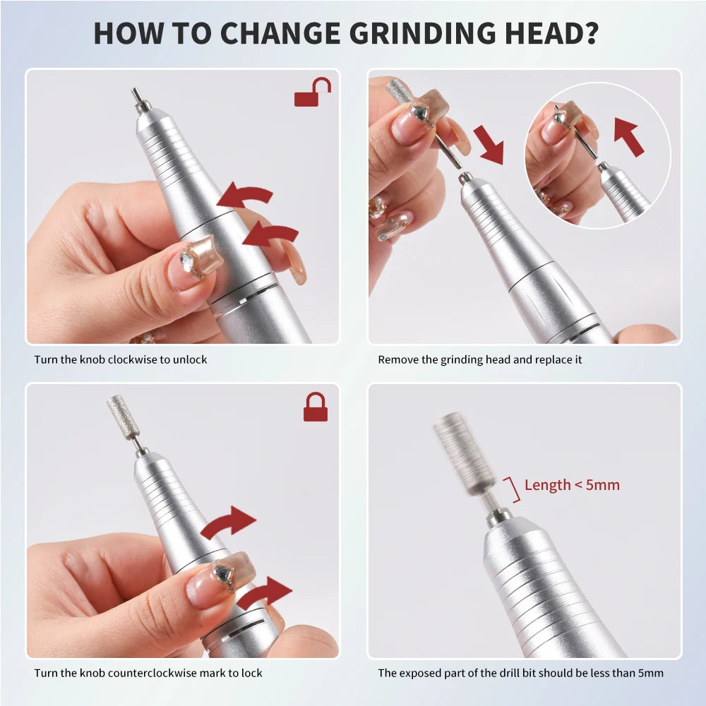 45000RPM Electric Nail Drill Rechargeable Manicure Polishing Tool