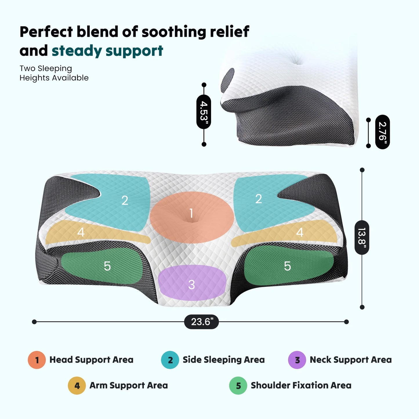 JHK Ergonomic Cervical Memory Foam Neck Pillow With Cooling Pillowcase