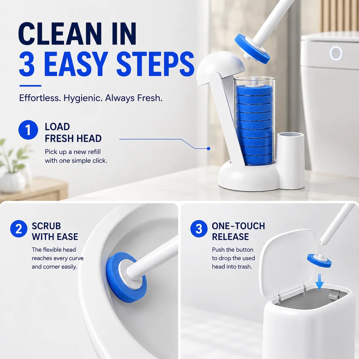 Joybos Touch Free Wall Mount Toilet Cleaning Wand With Pads