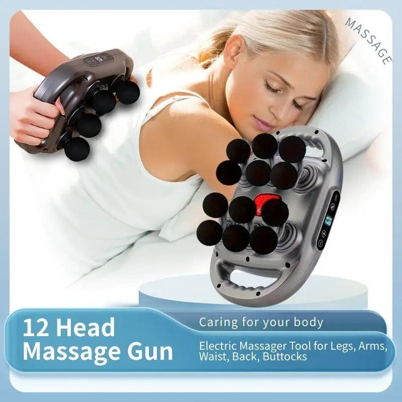 Handheld 12 Head Deep Tissue Massage Gun for Full Body Relief
