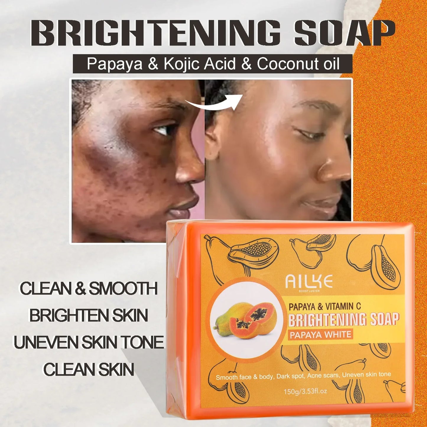AILKE Papaya Kojic Soap Hyperpigmentation Brightening