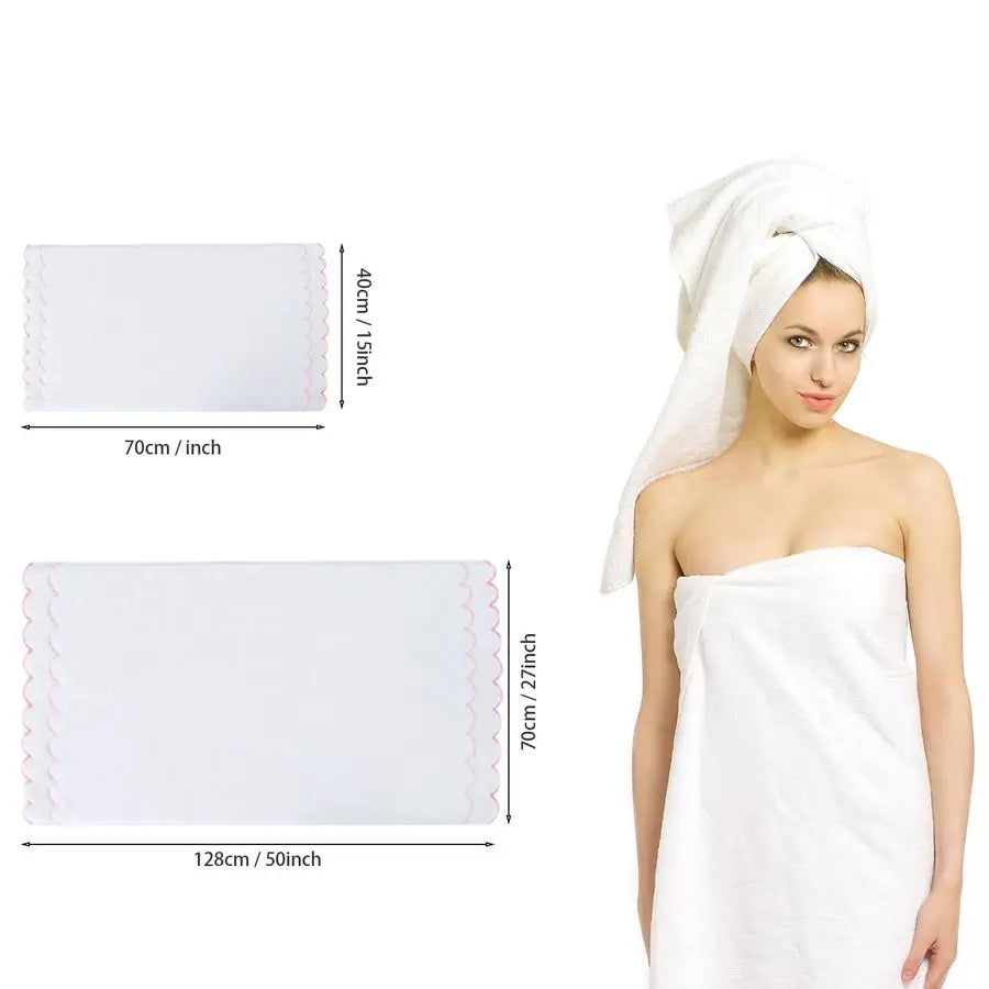 4 Piece Cotton Bath and Hand Towels Set With Embroidered Scalloped Edges
