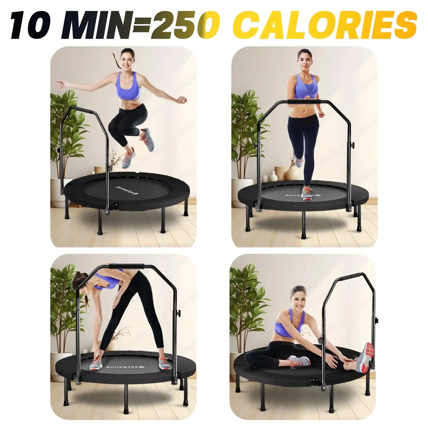 None Rebounder Trampoline Fitness Adjustable U Bar Handle 350 Lbs