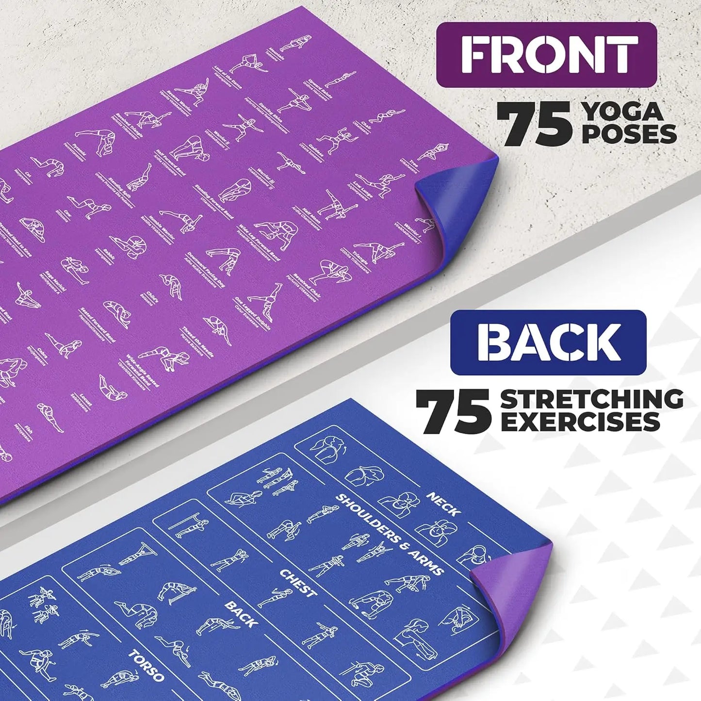 Instructional Yoga Mat With Carrying Strap and 75 Illustrated Poses