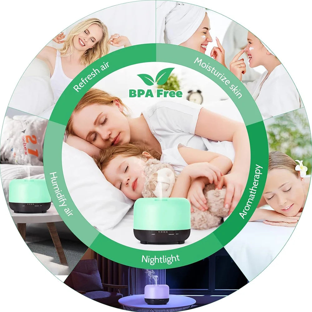 500ml Ultrasonic Essential Oil Diffuser with Remote Control for Large Rooms Quiet Aromatherapy Humidifier for Home Wellness
