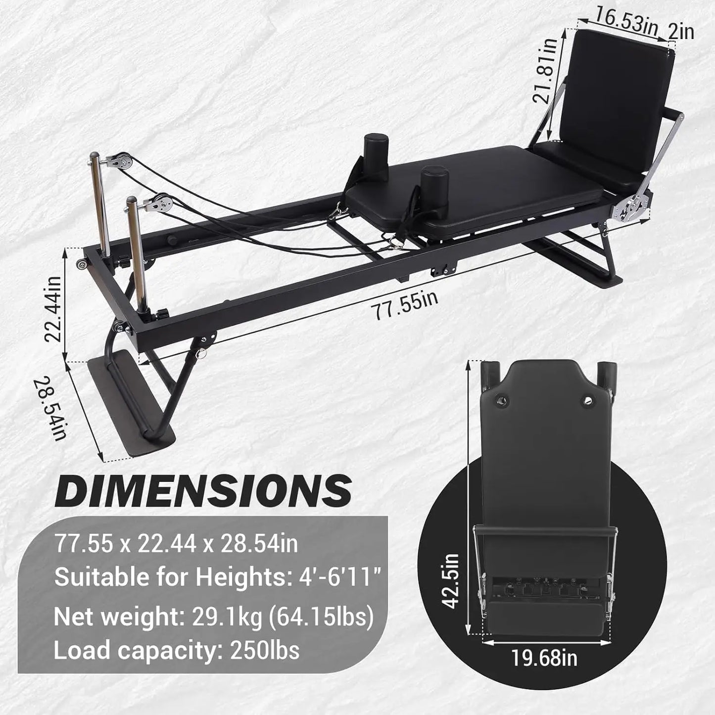 HiMISS Foldable Reformer Pilates Machine With Adjustable Heights