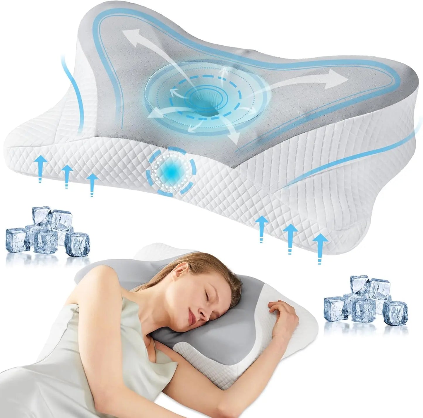 Cooling Ergonomic Memory Foam Pillow For Neck Pain Relief