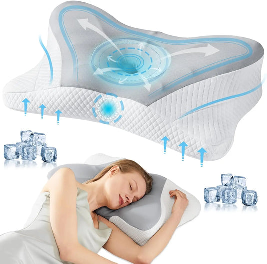 Cooling Ergonomic Memory Foam Pillow For Neck Pain Relief