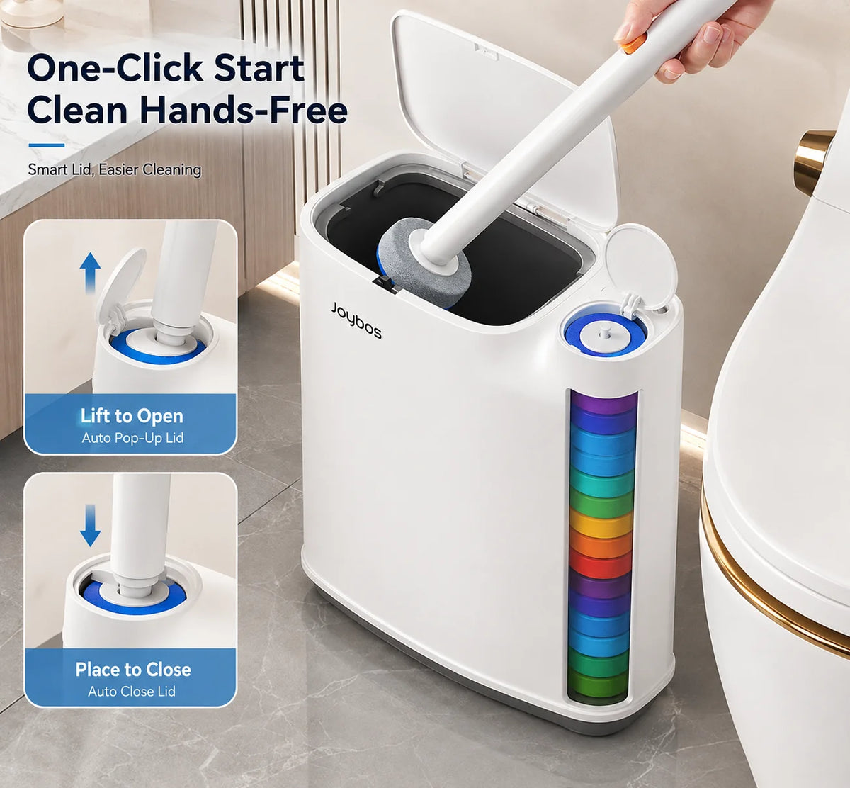 Joybos Plastic Bathroom Trash Bin And Toilet Brush Set