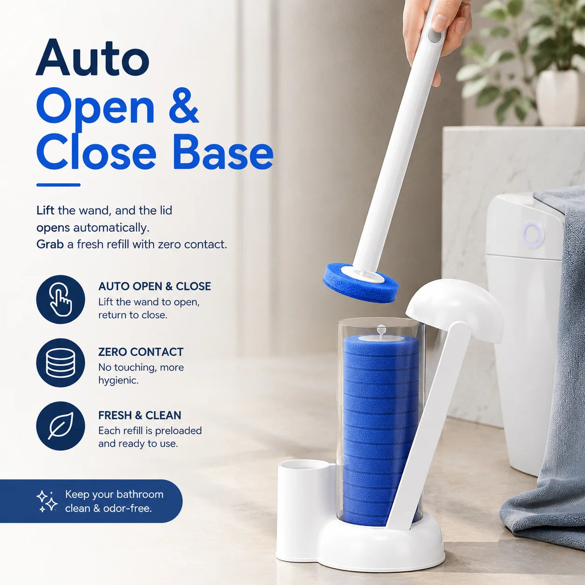 Joybos Touch Free Wall Mount Toilet Cleaning Wand With Pads