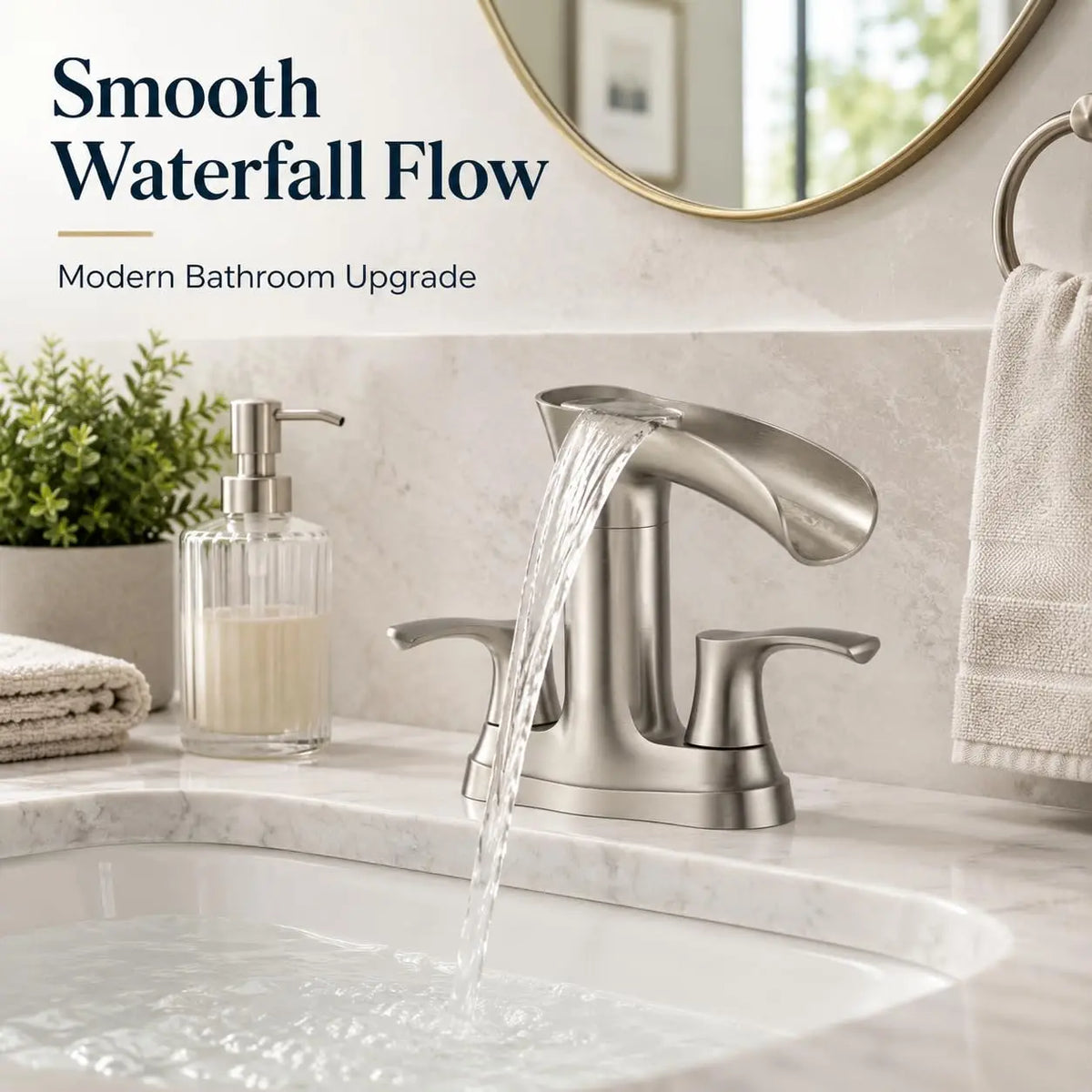 HiMISS Waterfall Bathroom Faucet Dual Handle Sink Tap