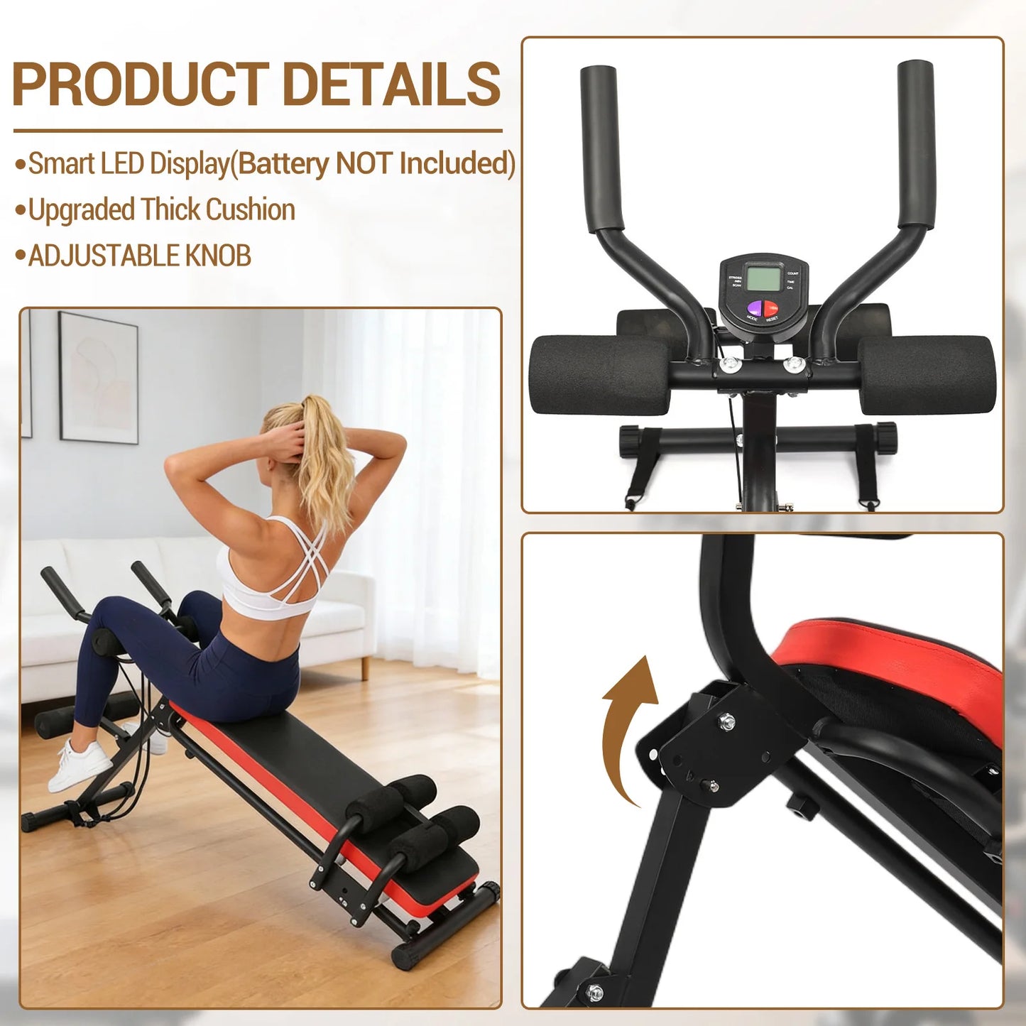 HiMISS 2 In 1 Ab Bench Glider With LCD Display