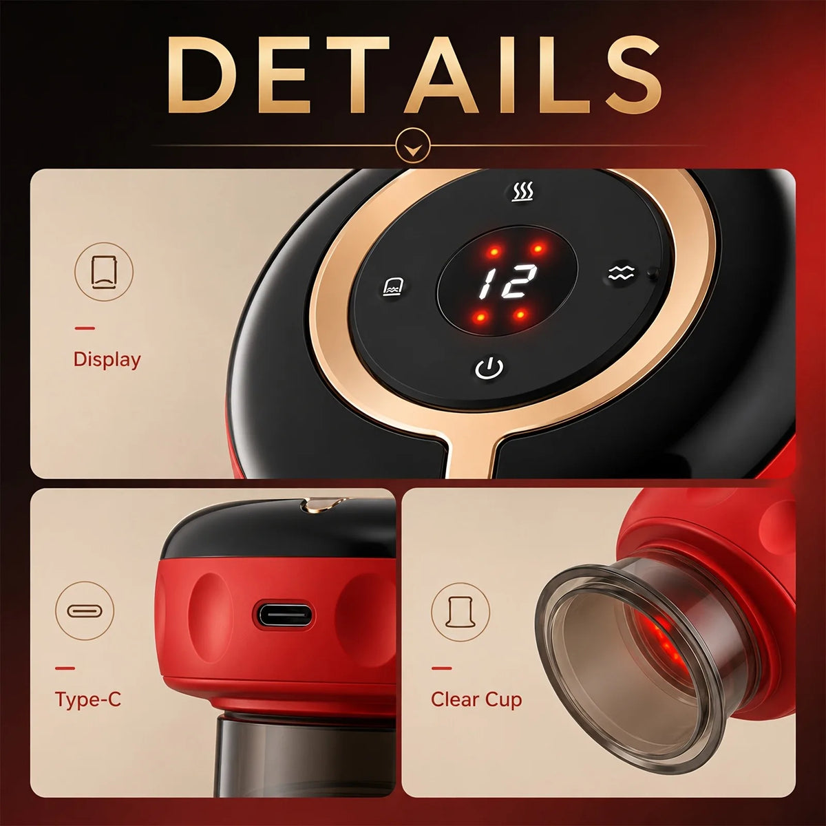 Jitesy Electric Cupping Massager Microcurrent Heat Smart Suction Pain Relief