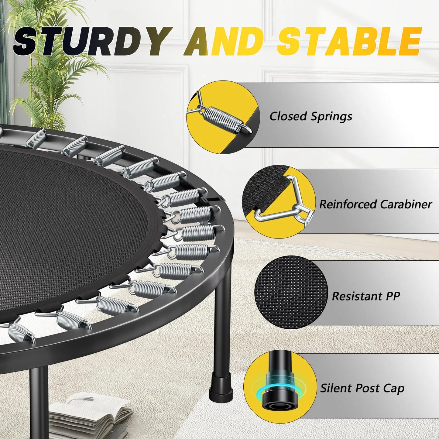 None Rebounder Trampoline Fitness Adjustable U Bar Handle 350 Lbs