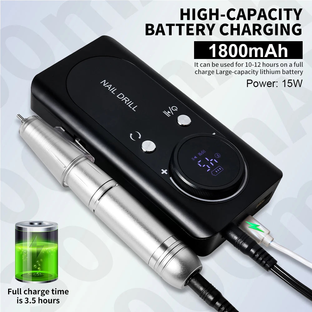 45000RPM Electric Nail Drill Rechargeable Manicure Polishing Tool