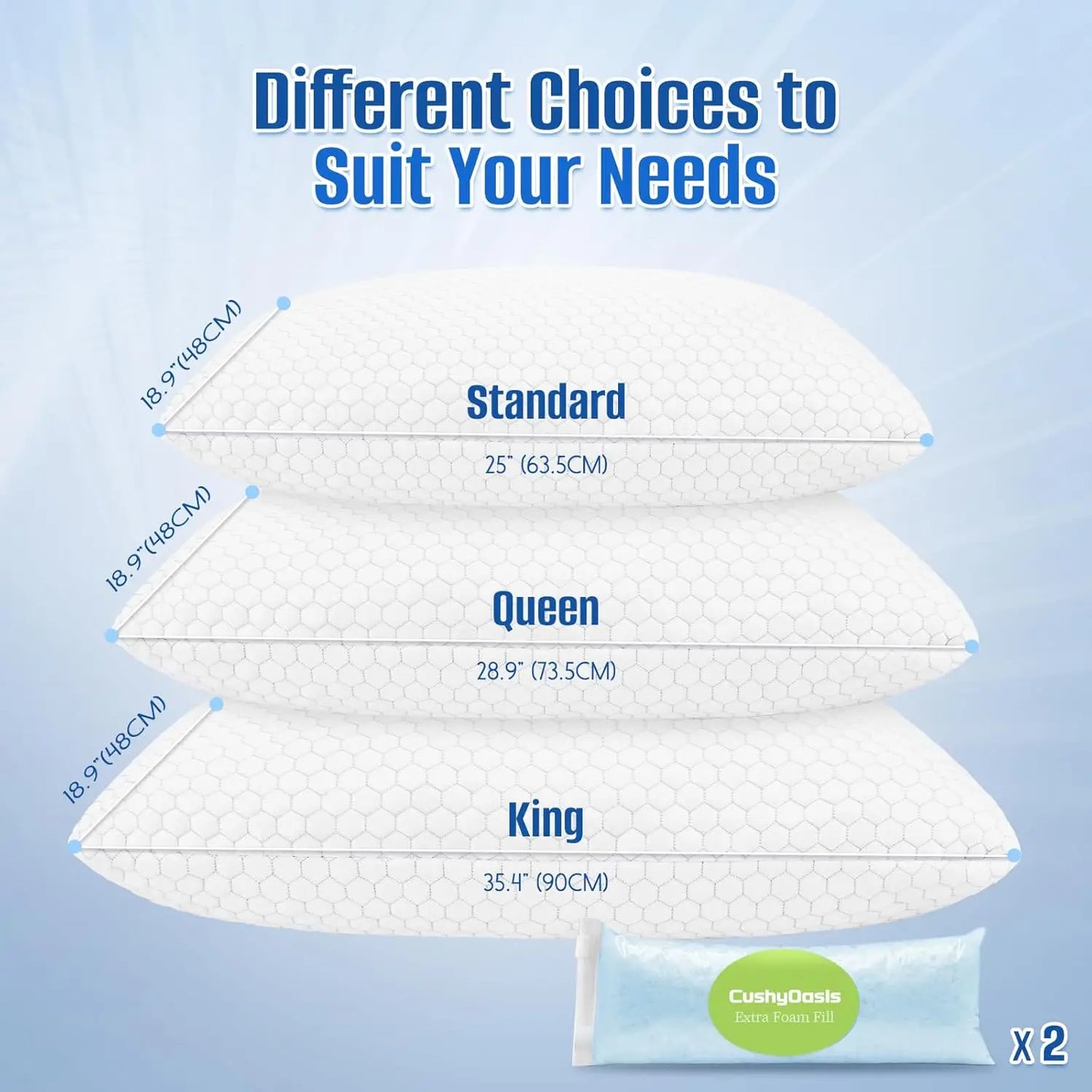 Cooling Adjustable Shredded Memory Foam Pillow Set For All Sleepers