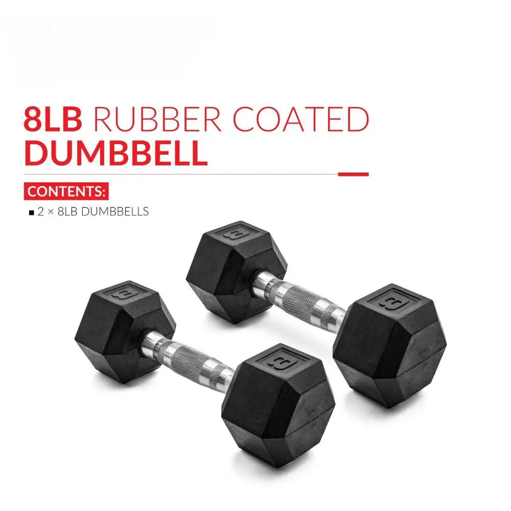 Rubber Hex Dumbbell Set With Anti-Roll Heads And Grip