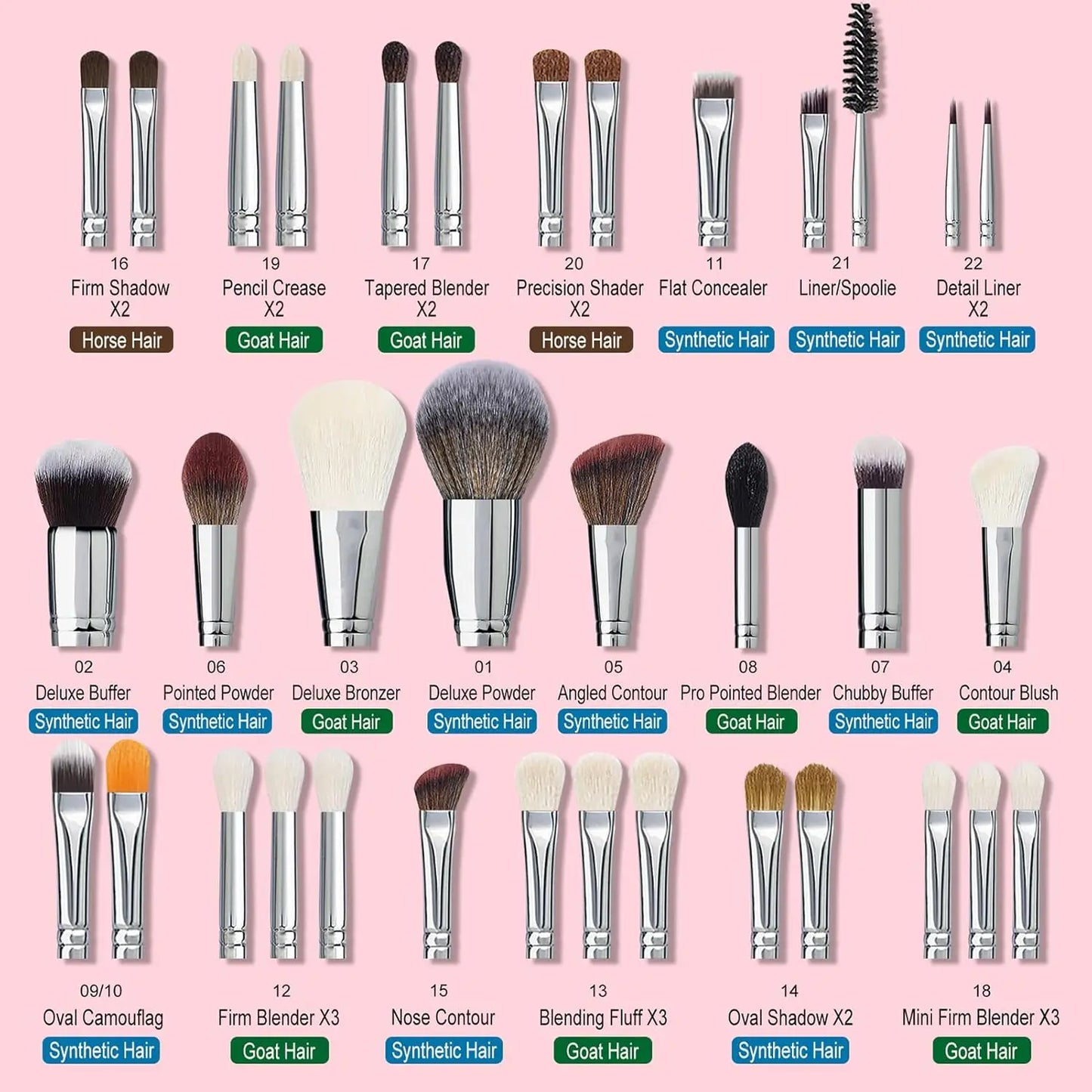 Deluxe Real Goat Hair Makeup Brushes Set With Holder