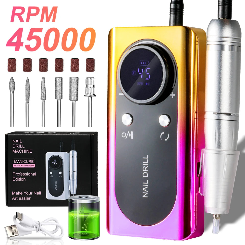45000RPM Electric Nail Drill Rechargeable Manicure Polishing Tool