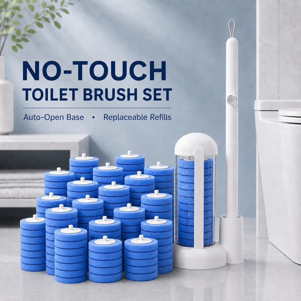 Joybos Touch Free Wall Mount Toilet Cleaning Wand With Pads